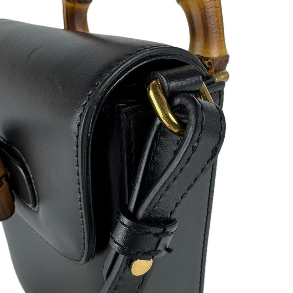 GUCCI Authentic Black Leather Bamboo Shoulder Bag - Picture 7 of 13